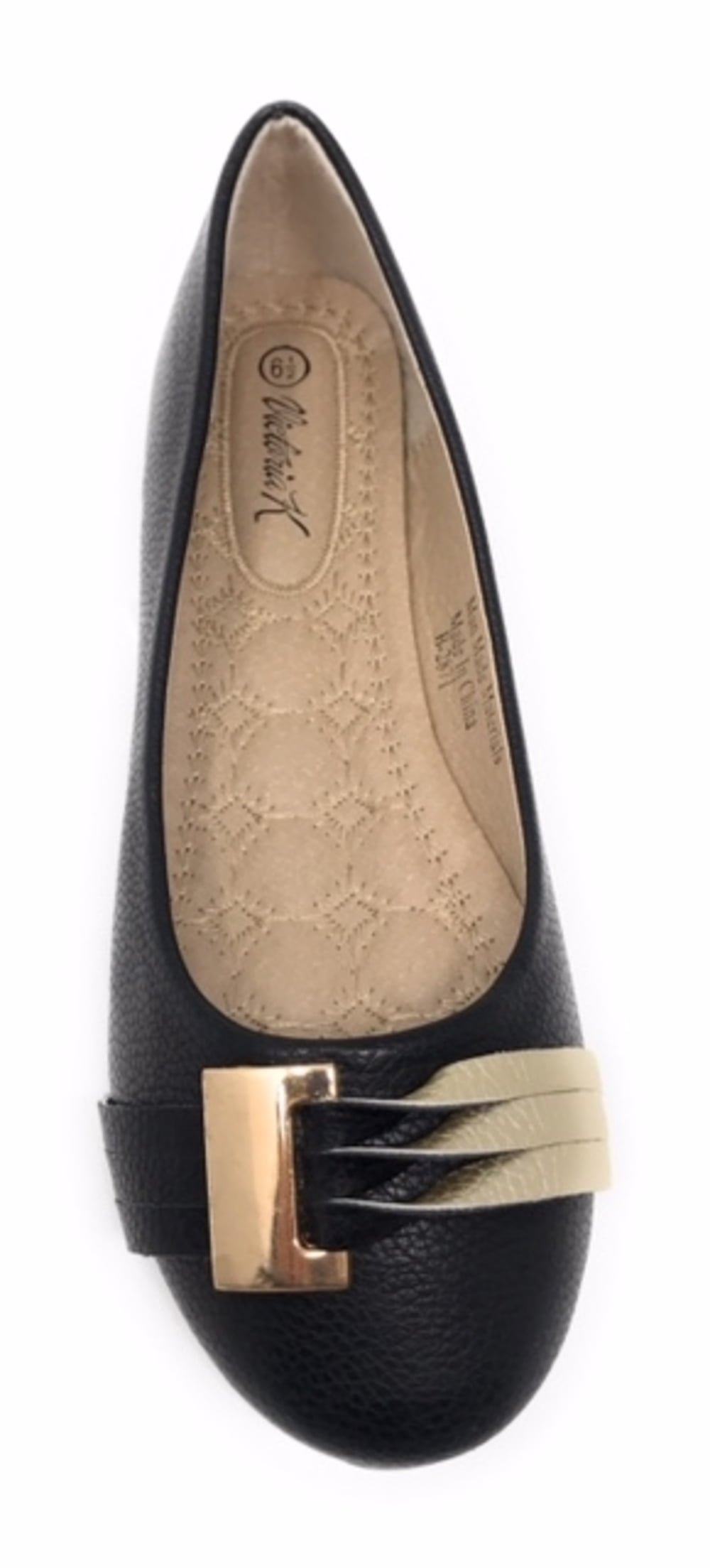 Victoria K Women's Gold Buckle With Two Tone Straps Ballerina Flats