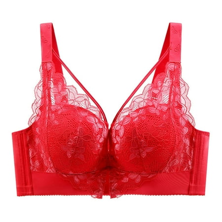 Bigersell Womens Sports Bras Sale High Impact Sports Bras for Women Balconette Bra Style B1989 V-Neck Full-Coverage Bras Hook and Eye Bra Closure Big Girls Size Sports Bras High Support Red XL