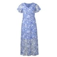 thumbnail image 5 of Youmylove Summer Dresses Maxi Dress Women's Dresses Swing Long Dress Chiffon Floral Short Sleeve Ruffle V Neck Fashion Waist Flowy Dress Stylish Sundresses, 5 of 6