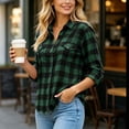 thumbnail image 6 of Lenpel Long Sleeve Shirts for Women Fall Plaid Collared Button down Shirts with Pockets Fashion Curved Hem Tops(Green,Medium), 6 of 7