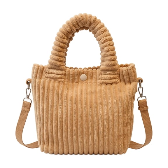 Corduroy Tote Bag for Women, Large Capacity Crossbody Shoulder Handbag with Detachable Strap, Soft Vertical Stripe Bucket Purse for Work Shopping Travel Daily Commute