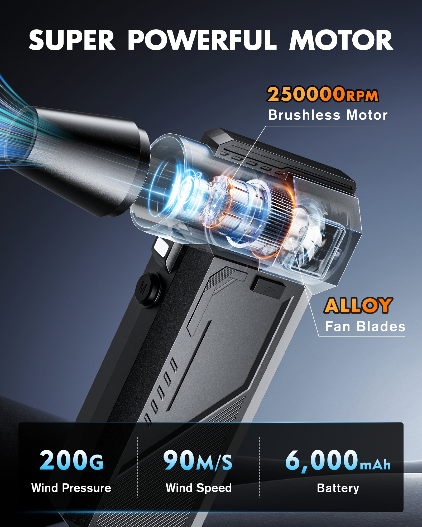 Compressed Air Duster,250000RPM Cordless Electric Air Blower,3-Gear Adjustable Power Dust Cleaner with Digital Display & LED lights,for Car,Computer,Laptop,Keyboard Cleaning