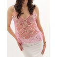 thumbnail image 4 of LMLYSoH Women Summer Mesh Camisole Casual Sequin Embroidery Sheer V-Neck Spaghetti Straps Tank Tops Sleeveless T-Shirt, 4 of 9