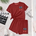thumbnail image 5 of BFHHYA Girls 4th of July Sets 2-Piece Outfit Cherry Print Short Sleeve Top Loose Shorts Tween Casual Summer Set Size 3-15 Years, 5 of 5