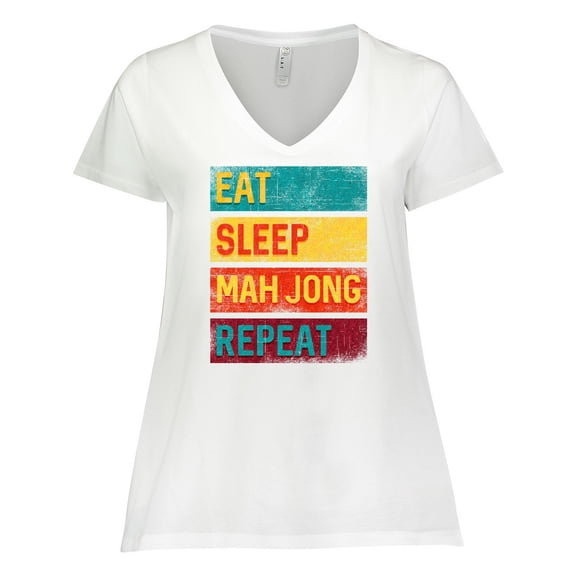 Inktastic Eat Sleep Mah Jong Repeat Women's Plus Size V-Neck T-Shirt