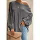 thumbnail image 3 of Camiseta Ahueca Hacia Fuera Manga Larga Cuello oblicuo Color Puro Tops De Un Hombro para Mujer Gris XL, 3 of 6