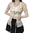 thumbnail image 1 of ZAXARRA Women's Button Down Tops V Neck Short Sleeve Sheer Mesh Shirts, 1 of 9