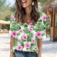 thumbnail image 5 of JTZGDY Fashion Oversized T-Shirts for Women Dressy Casual Vintage Floral Printed Summer Short Sleeve V Neck Graphic Tees Lightweight Soft Cotton Pullover Tops Green#03 XXL, 5 of 8