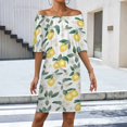 thumbnail image 2 of Lemons on White Women's Off The Shoulder Ruffles Summer Wedding Guest Loose Casual Party Beach Dress, 2 of 9
