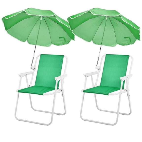 Resenkos Folding Beach Chair With Umbrella, Portable Adult Camping Chair, 265lbs Capacity, Travel, Picnics, Concerts, Green