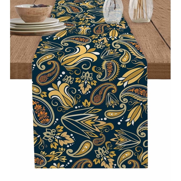Boho Green Floral Table Runner 36 Inches, Farmhouse Botanical Vintage Paisley Flower Bed Runner Dresser Scarves Tabletop for Indoor Outdoor Parties/Ceremony/Banquet, 13"x 36"