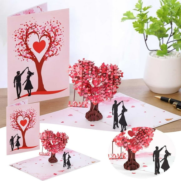 Heart Shape Tree Valentine's Day LED Music Card 3D Up For Couples Unique Wedding Invitation & Anniversary Card Animated Birthday Pomegranate Cards Valentines for Her Birthday Daughter Birthday for