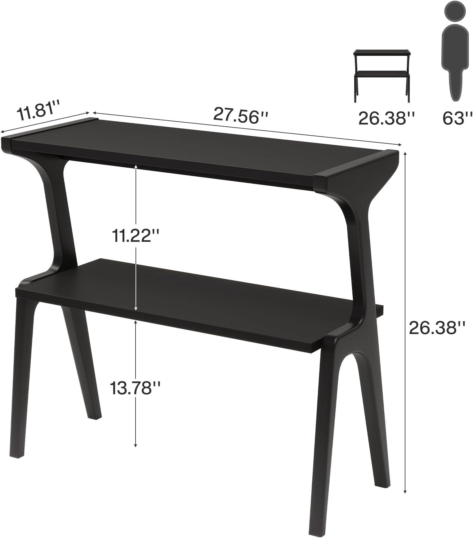 Solid Wood Side Table, 2-Tier, Rustic Brown, Waterproof Lacquer, Multifunctional Use
