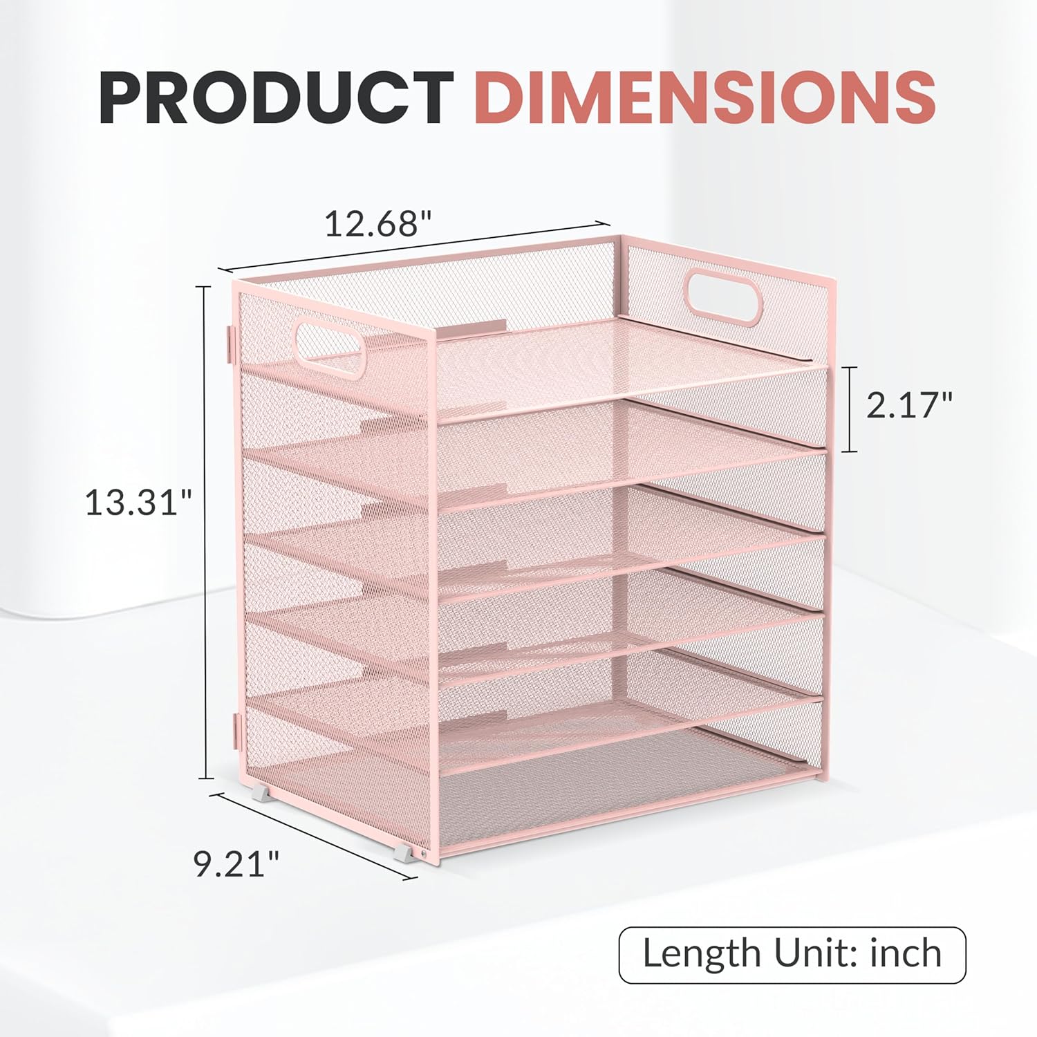 INTIGE 6 Tier Paper Organizer for Desk, Paper Letter Tray Organizer, Metal Mesh Desk File Organizers with Handle for Office/Home