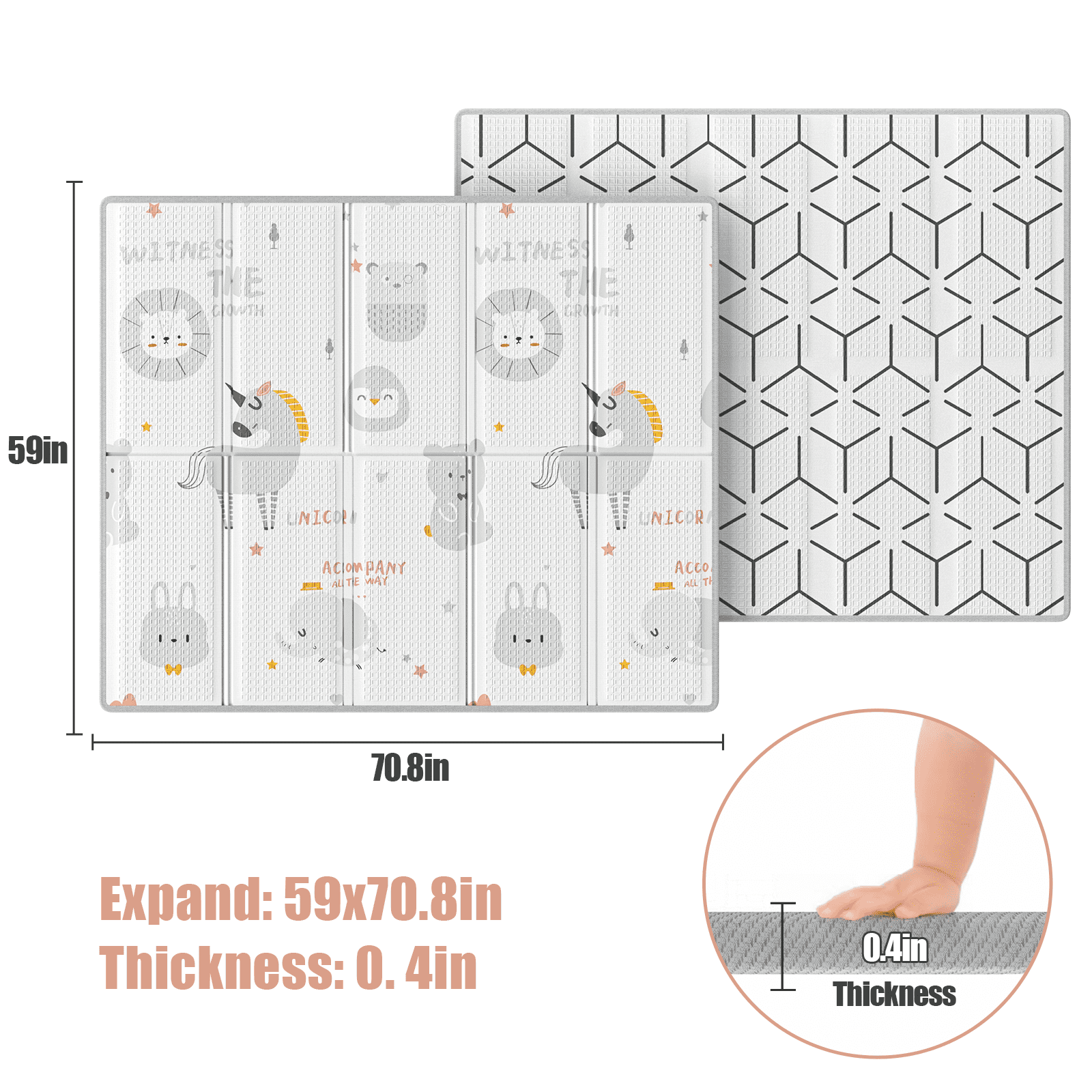 Pkinoicy Unicorns Play Mat, 59"x71" Foldable & Reversable Large Play Mat, Non-Toxic Foam Play Mat for Babies and Toddlers