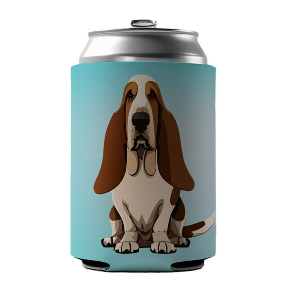Basset Hound Dog Sitting Drink Beer Soda Insulated Sleeve Holder Can Cooler Hugger
