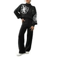 thumbnail image 2 of Women'S 2 Piece Outfits Sweater Lounge Sets Long Sleeve Knit Pullover and Wide Leg Pants Tracksuit Matching Set Black XL, 2 of 9