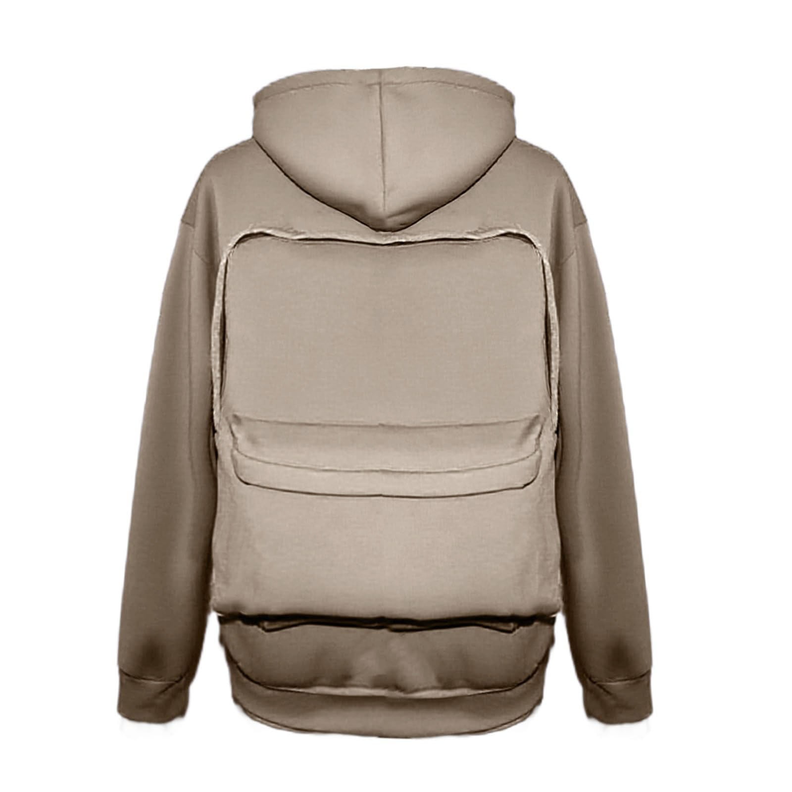 BUWTTED Backpack Hoodie for Men Women Zipper Cardigan Creative Hoodies Lightweight Travel Hooded Sweatshirts with Backpack Khaki XXL