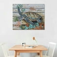 thumbnail image 3 of HENGT Sea Turtle Bathroom Wall Decor: Teal Coral Canvas Wall Art Sea Turtle Painting Gifts for Turtle Lovers Women Bedroom Office Home Decorations Rustic Swimming Turtle Picture Print Framed, 3 of 5