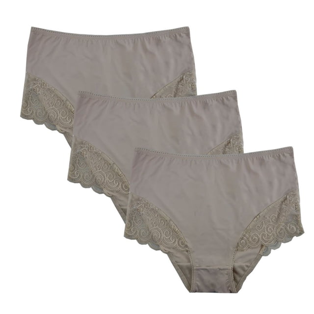 FEM Intimates Micro Nylon full Brief Panties with Lace Trim Micro Nylon - 3 Pack.