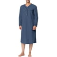 thumbnail image 1 of CAMISAS DE NOCHE CHIC INSPIRADOR para hombres, cuello henley, color sólido, bolsillo en el pecho, manga larga, camisa de noche de algodón L azul marino, 1 of 6