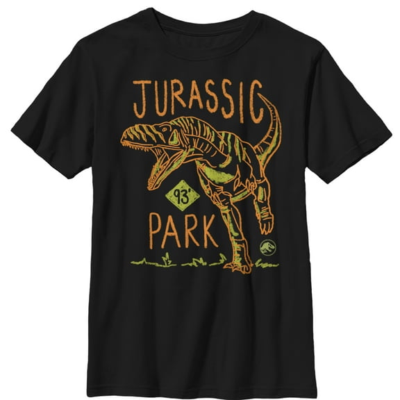 Boy's Jurassic Park T. Rex Crayon Print  Graphic Tee Black Medium