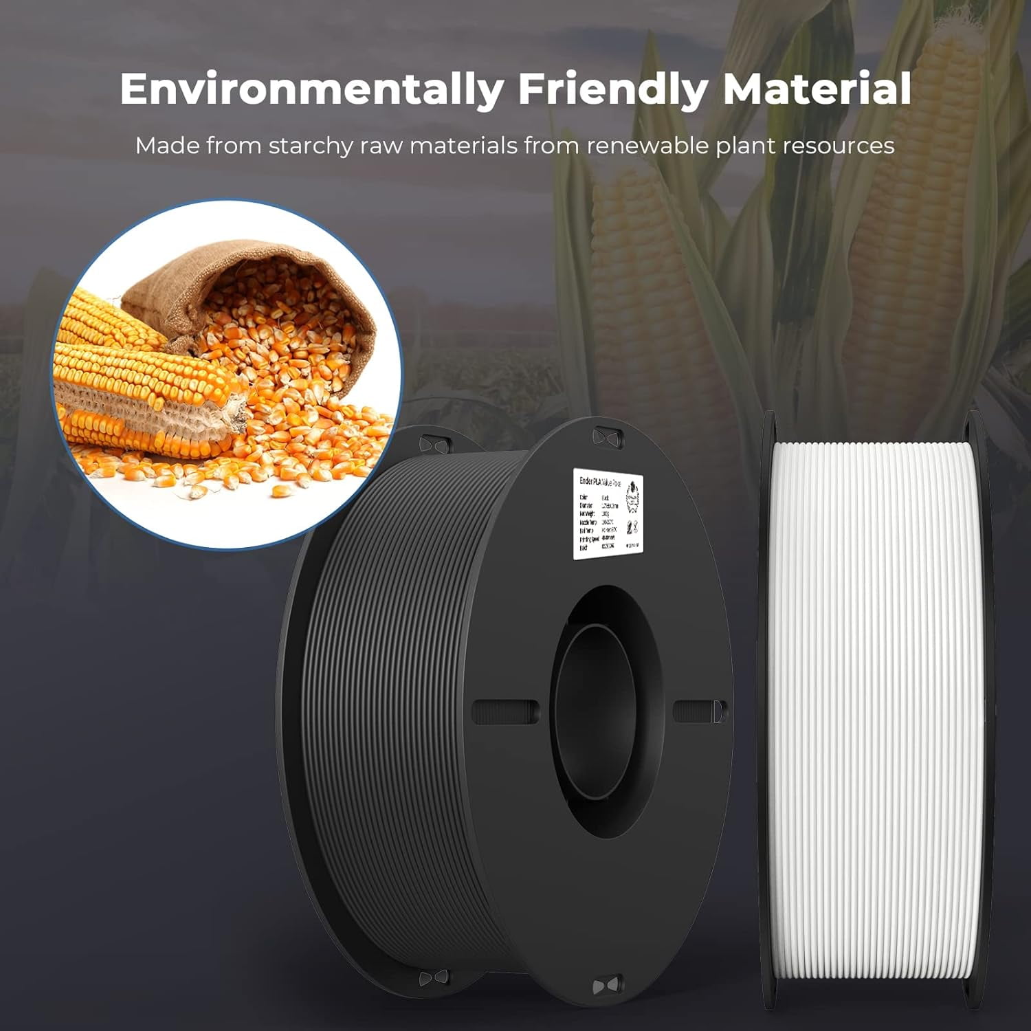 2-Pack Creality 3D Printer Filament, 1.75mm PLA Filament Bundle 2kg for 3D Printing, Ender PLA Filament No-Tangling, Strong Bonding & Overhang Performance, Accuracy +/- 0.02mm, Black & White