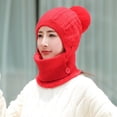 thumbnail image 3 of Jumpingount Sombrero de lana de punto para invierno y otoño para niña, Protector de cuello grueso, gorro cálido a prueba de viento, suave, para fiesta Sombreros Rojo Jumpingount AP016143-01, 3 of 6