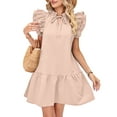 thumbnail image 3 of UVN Summer Dresses for Women Ruffle Short Sleeve V Neck Drawstring Dress Loose A Line Beach Sundress, 3 of 8