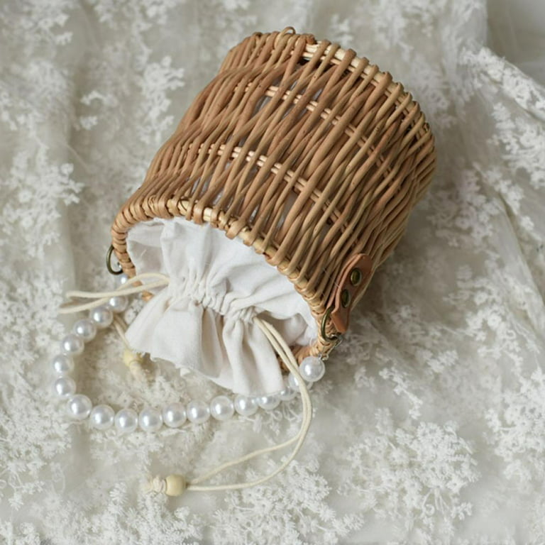 Small Straw Purse Straw Bags Pearl Bags for Women Beach Straw Bag