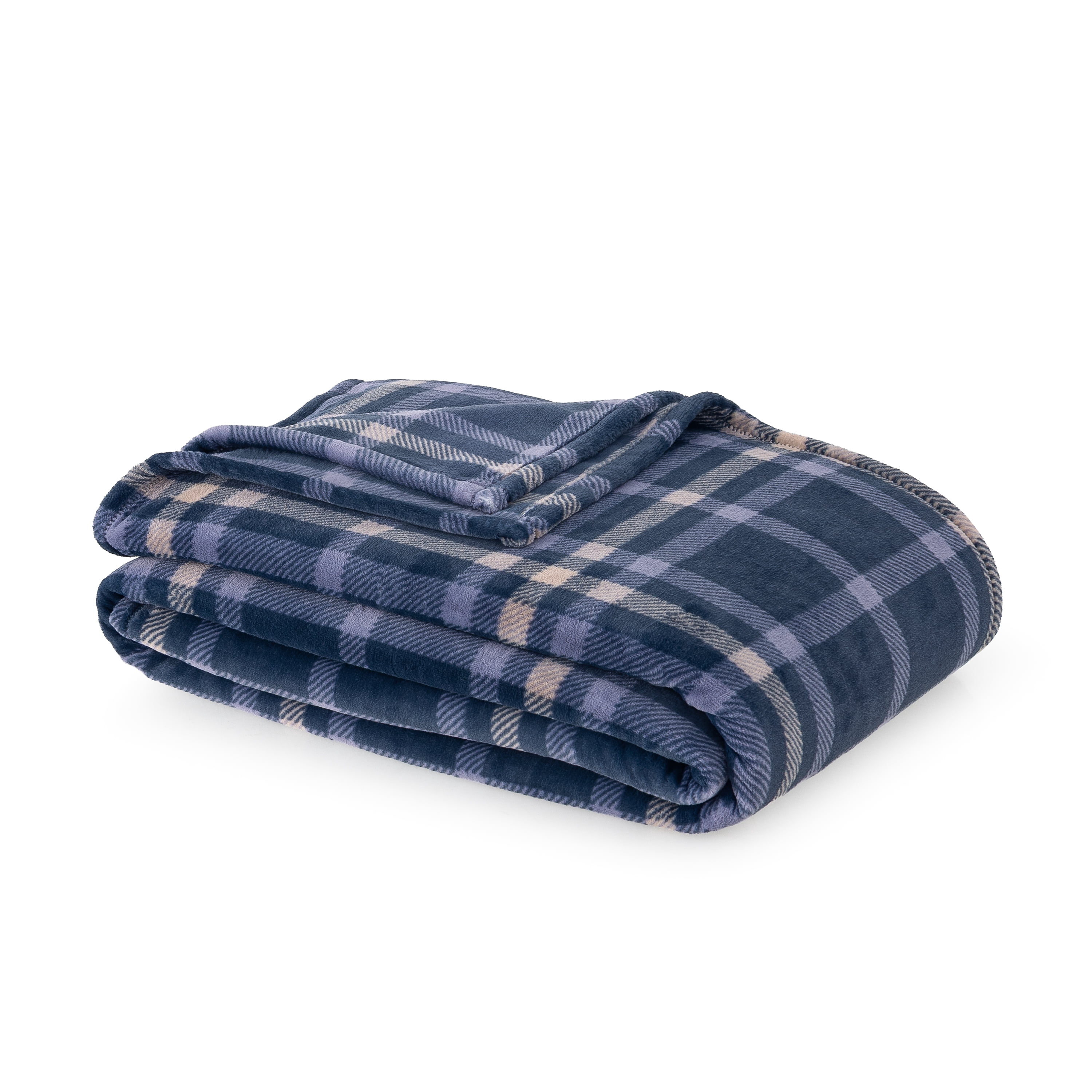 Berkshire Life Cozy Luxe Plush Plaid Bed Blanket, Navy Blue, King Size