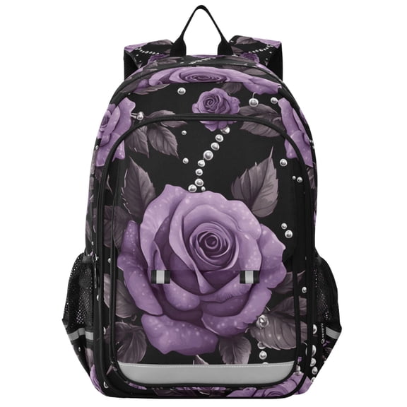 FORMRS Unisex School Backpack 17" Student Travel Bag with Laptop Compartment, Black Roses