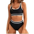 thumbnail image 2 of EGNMCR Bikini Set Swimsuits For Women 2 Piece Hawaiian Tropical Print Swim Cami Bra And Ruffles Bathing Sets Beachwear, 2 of 8