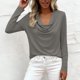 thumbnail image 5 of TaTaai Women's Casual Cowl Neck Shirt Long Sleeve V-Neck Draped Front Solid Color Blouse Flowy Soft Stretchy Lightweight Spring Summer Daily Beach Wear Gift, 5 of 9