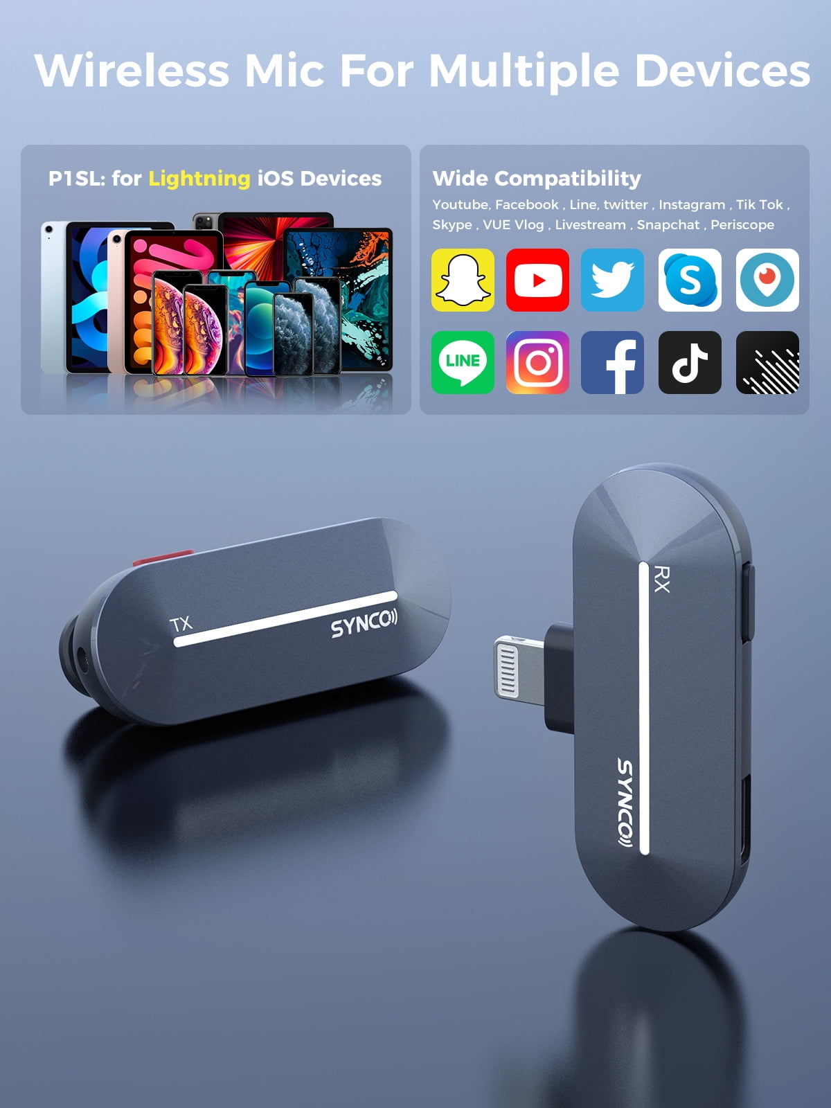 SYNCO P1SL 2.4GHz Wireless Microphone for iPhone,  Lapel Mic with Charging Case for iPad Smartphone Youtube TIK Tok Vlog Live Streaming