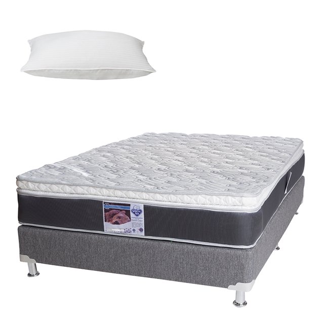 Colchón Matrimonial + Box Plomo + Almohada Spring Air Dicasa Orwel