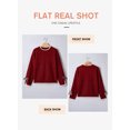 thumbnail image 6 of SHEWIN Womens Sweaters Leopard Bow Split Cuffs Long Sleeve Fall Winter Sweater Casual Loose Contrast Trim Crew Neck Knit Pullover Tops, 6 of 10