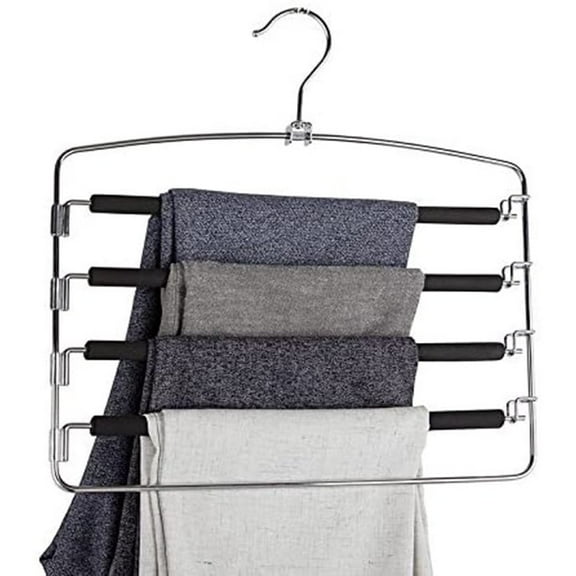 Casewin Pants Hangers Non Slip 1 Pack Space Saving Hangers Multi-Layer Swing Arm Pants Hanger Stainless Steel Space Saver Hangers for Pants Jeans Scarf Trouser Tie Towel Clothes (Black)