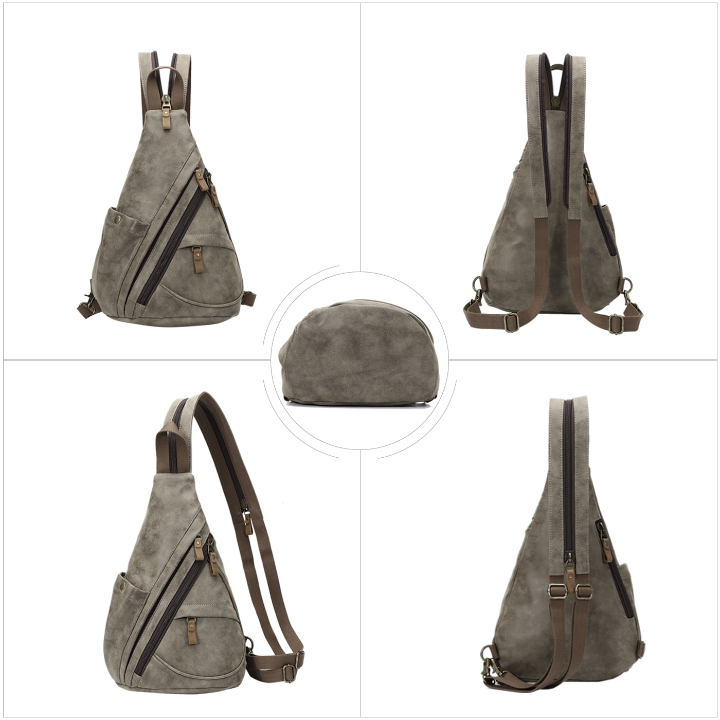 KL928 PU Leather Crossbody Backpack Sling Bag Shoulder Casual Daypack Rucksack for Men Women