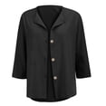 thumbnail image 3 of Only Moment Tops for Women 3/4 Sleeve V Neck Wash Cotton Tie Back Cinched Waist Lapel Collar Corset Blouse Work Casual Dressy Tunic Shirt Black,XL, 3 of 9