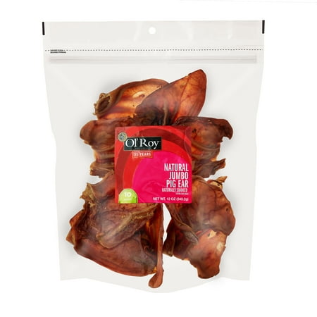 Ol' Roy Natural Jumbo Pig Ear Chews for Dogs, 10 Count, 12 oz
