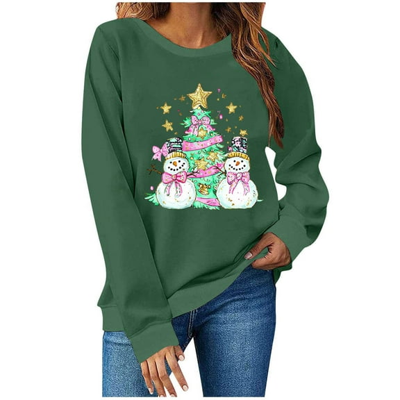 Winter Saving Talove Long Sleeve Shirts for Women Funny Graphic Sweatshirt Women Fall Clothes Crewneck Pullover Blouses Womens Tops Dressy Casual Plus Size Christmas Shirts