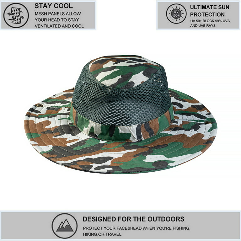 Silensys Breathable Wide Brim Outdoor Sunshade Hat, Suitable for Hiking, Camping, Fishing Men and Women's Camouflage Summer Hat (Camo Mesh Black)
