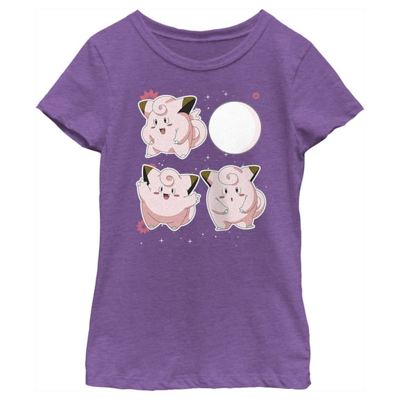 Girl's Pokemon Clefairy Evolution Graphic Tee Purple Berry Medium
