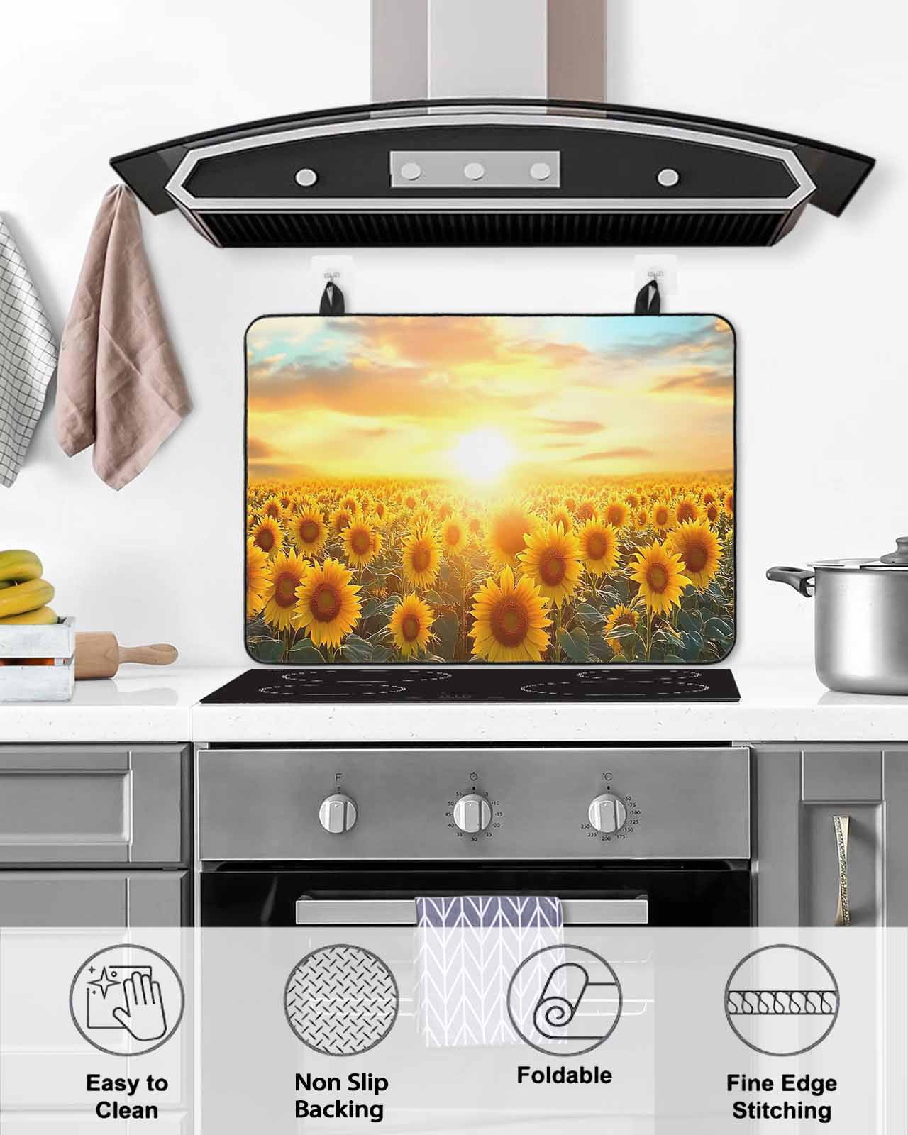 nqOlkjepod Large Induction Cooktop Protector Mat 36"x21", Sunflower Flowers Stove Top Covers for Electric Stove, Summer Sunrise Vintage Flowers Stove Burner Cover Mats, Glass Top Stove Cover