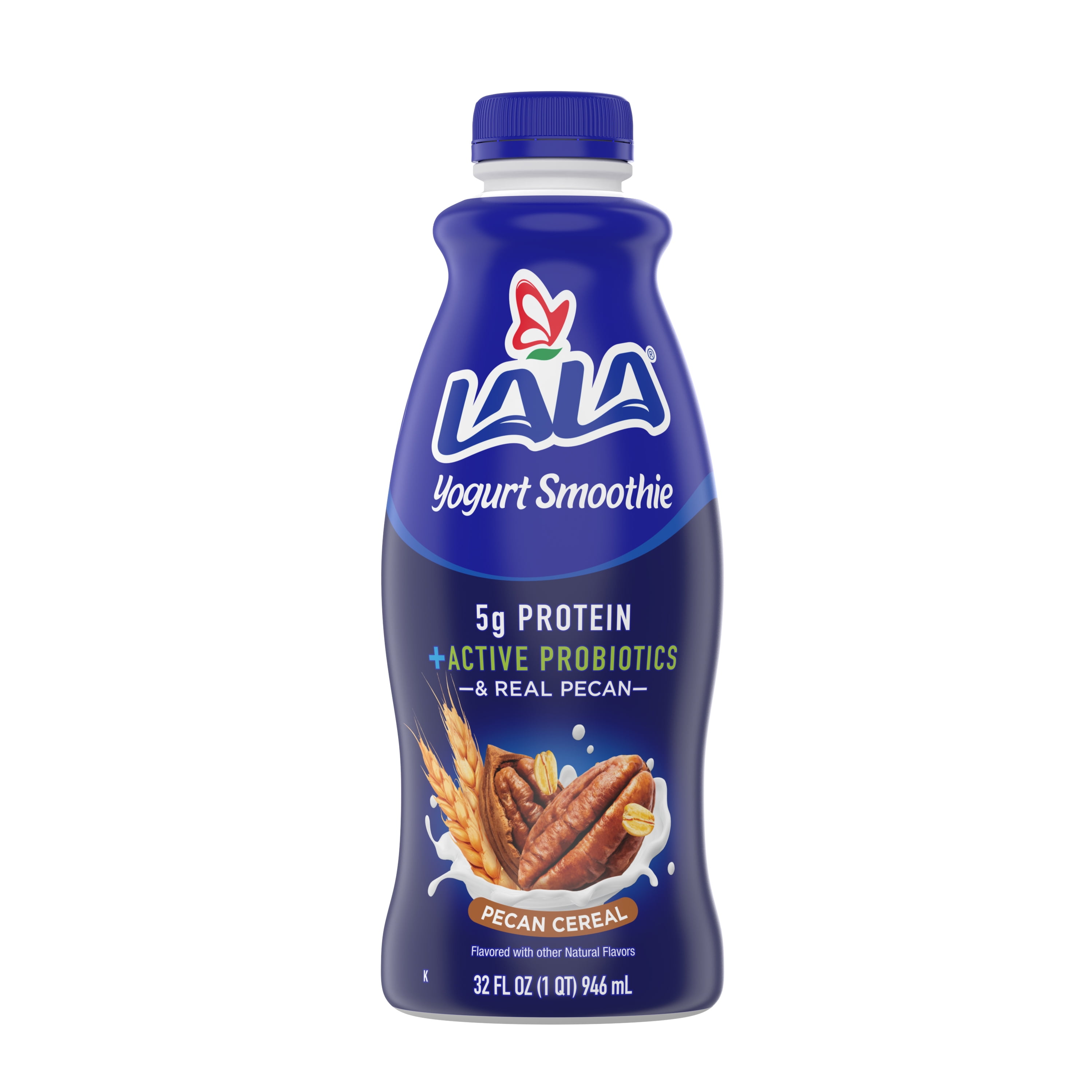LALA Probiotic Protein Yogurt Smoothie Drink for Kids and Adults, Pecan Cereal, 32 oz Plastic Bottle