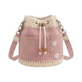 thumbnail image 2 of Denim Crochet Bucket Bag, Drawstring Crossbody Shoulder Purse, Boho Jean Handbag with Daisy Embroidery and Adjustable Strap, 2 of 8