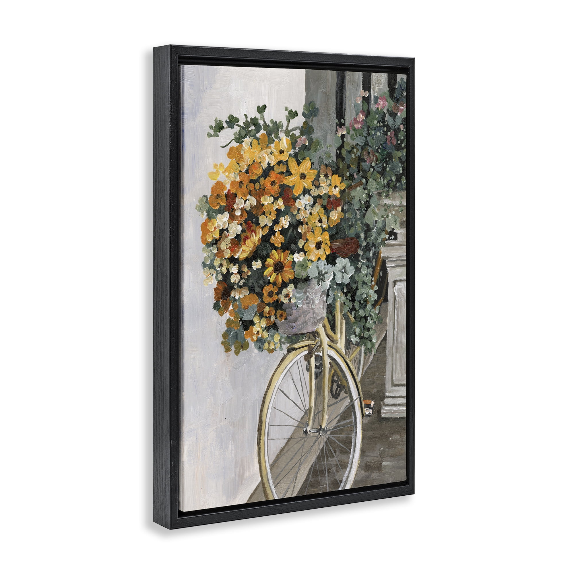 Stupell Industries Bouquet on Bicycle Botanical & Floral Painting Black Floater Framed Art Print Wall Art, 17 x 25