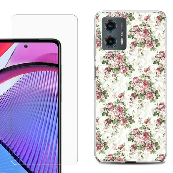 OneToughShield ® Compatible with Motorola Moto G 5G 2023, Shockproof Phone Case, with Tempered Glass Screen Protector - Floral/Rose