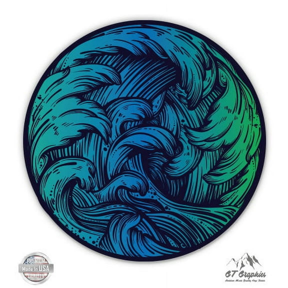 Ocean Wave Beautiful Blue Green - 3" Vinyl Sticker - For Car Laptop I-Pad Phone Helmet Hard Hat - Waterproof Decal